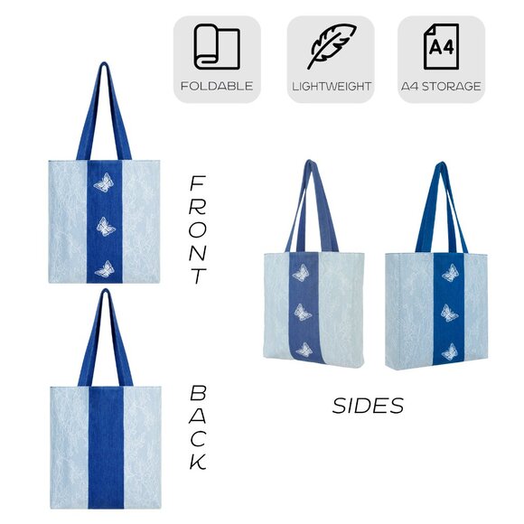 Brand New with Tag - Original Design Romantic Butterfly Lace Denim Tote - Picture 3 of 7